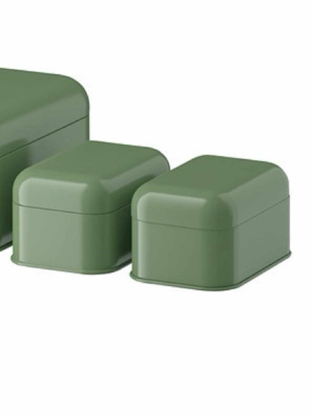 Set Of (2) IKEA Snika Boxes Tin With Lid Green